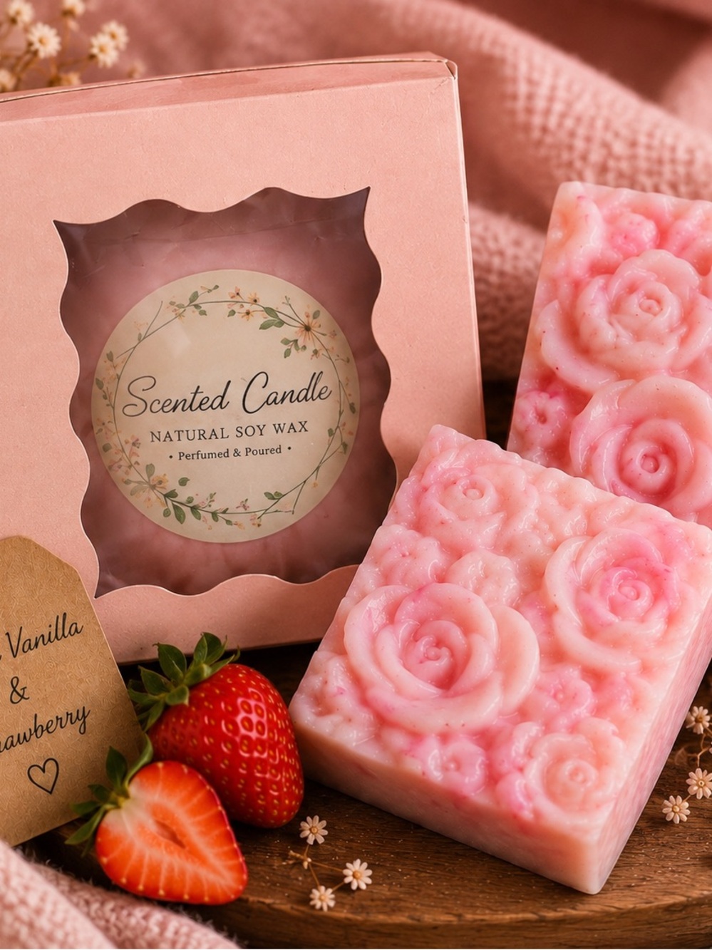 Handmade French Vanilla and Strawberry Candle and Soap